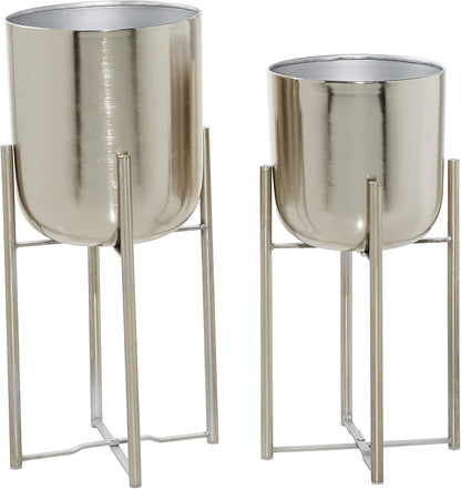 CosmoLiving by Cosmopolitan Metal Indoor Outdoor Planter Dome Large Planter Pot with Removable Stand, Set of 2 Planters 19", 22"H, Gold