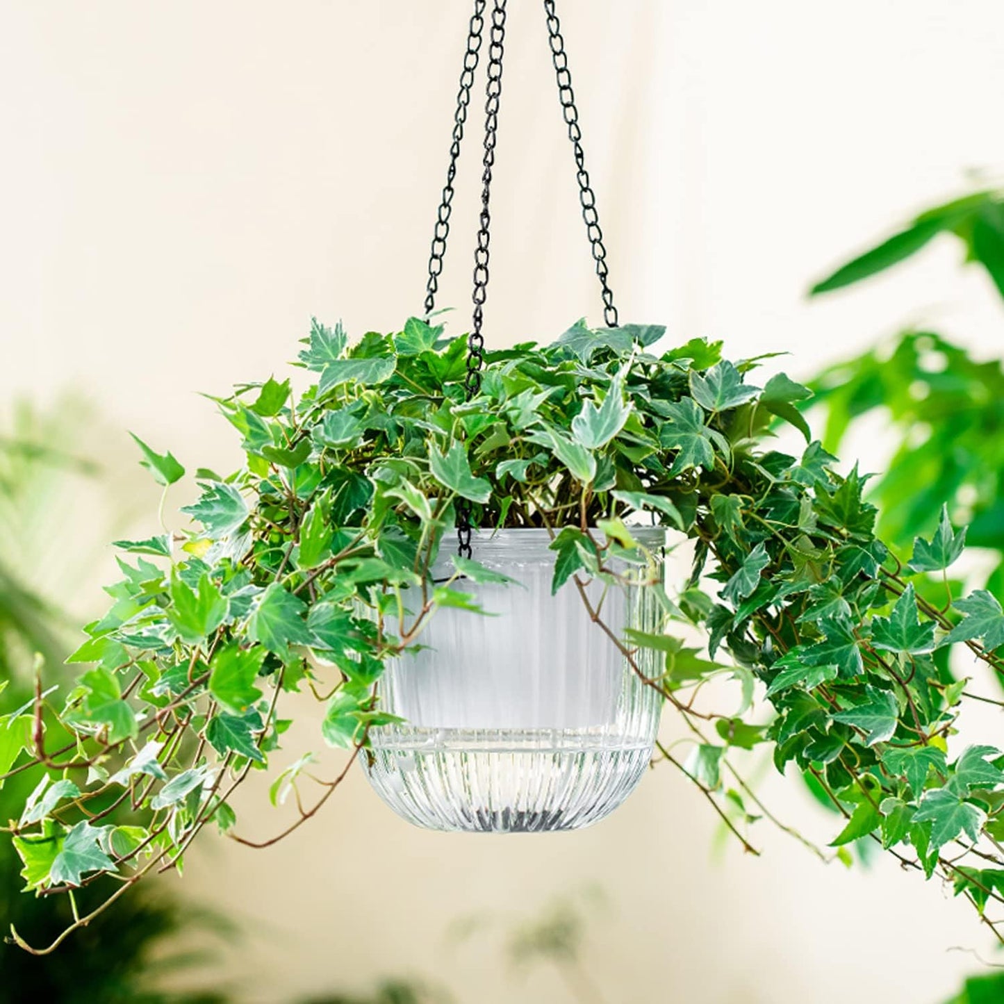 Melphoe 2 Pack Self Watering Hanging Planters Indoor Flower Pots, 6.5 Inch Outdoor Hanging Basket, Plant Hanger with 3Hooks Drainage Holes for Garden Home (Emerald)