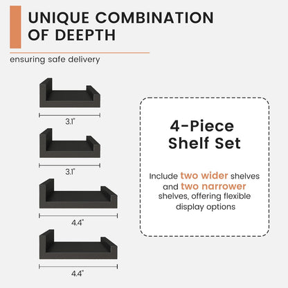 FLYJOE Floating Picture Ledge Shelves for Wall Set of 4, 48 Inch Wall Shelves with Lip Long Large Nursery Book Shelf for Toys Storage Kids Bookshelf Wall Mounted Living Room Bedroom Decor Frames