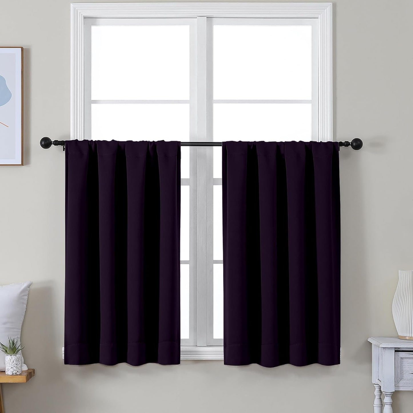 Simplebrand Ava Sage Green Blackout Curtains for Bedroom 63 Inch Length 2 Panels Set, Solid Thermal Insulated Energy Saving Rod Pocket Window Treatment Curtains Blackout Drapes, W40 x L63 Inch, Sage - Colors B