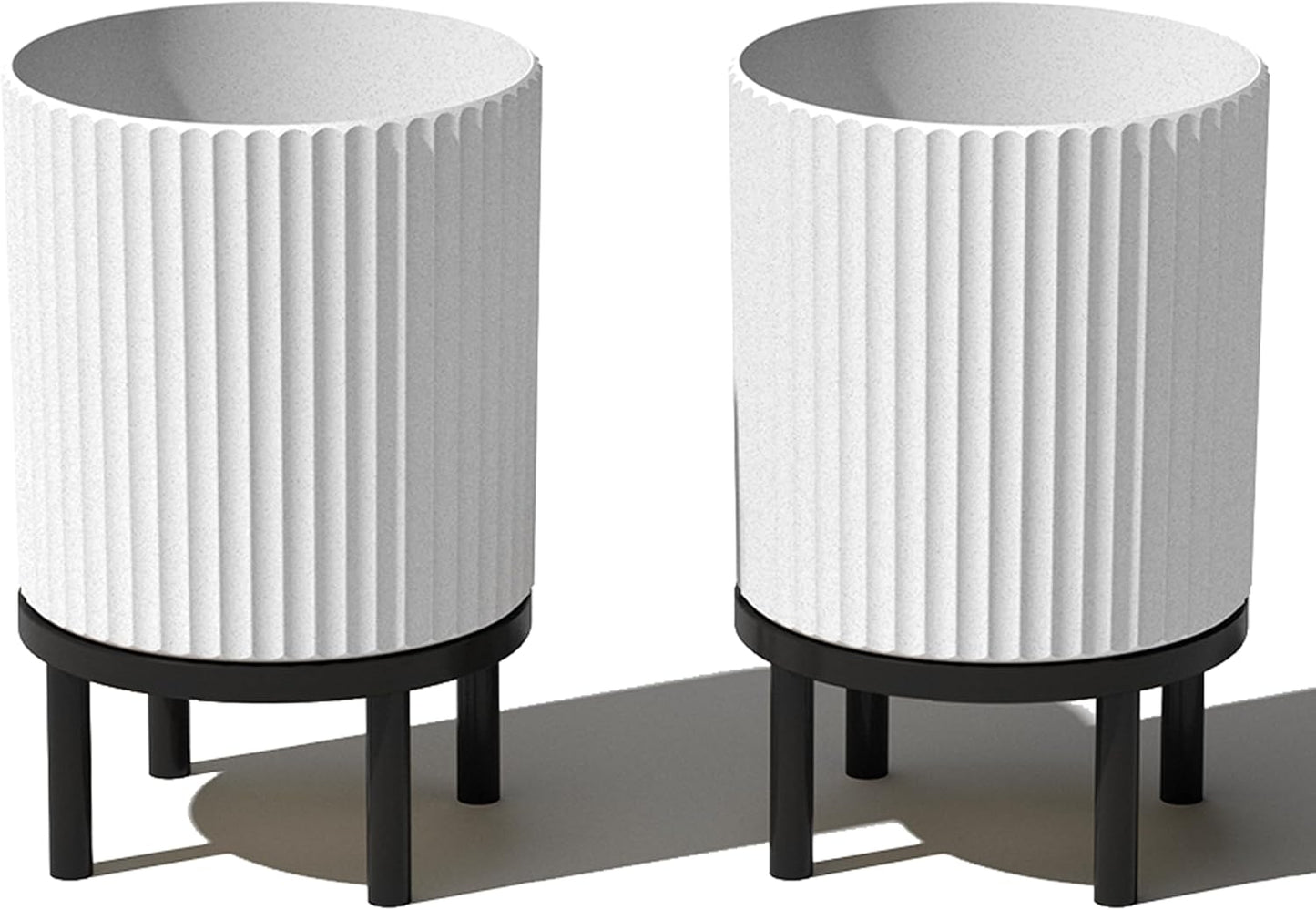 Veradek Demi Series Round Planter w/ Stand for Porch/Patio | Durable Plastic-Concrete & Wooden Stand | Modern Décor for Tall Plants, Flowers