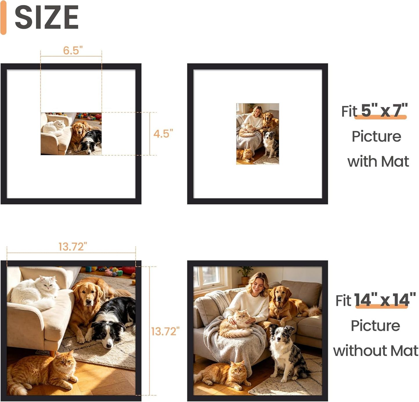 upsimples 8x10 Picture Frame, Display Pictures 5x7 with Mat or 8x10 Without Mat, Wall Hanging Photo Frame, Black, 1 Pack - Colors B