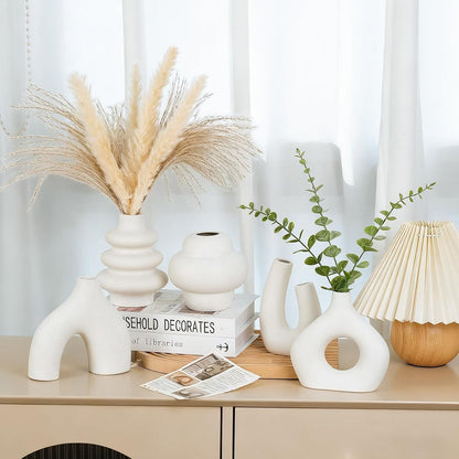 Modern Ceramic Vase Set of 5, Vases Home Decor Rustic Farmhouse Decorative Vase Pottery Vases for Bouquet Pampas Grass Dried Fresh Flowers, Table Living Room Kitchen Bedroom