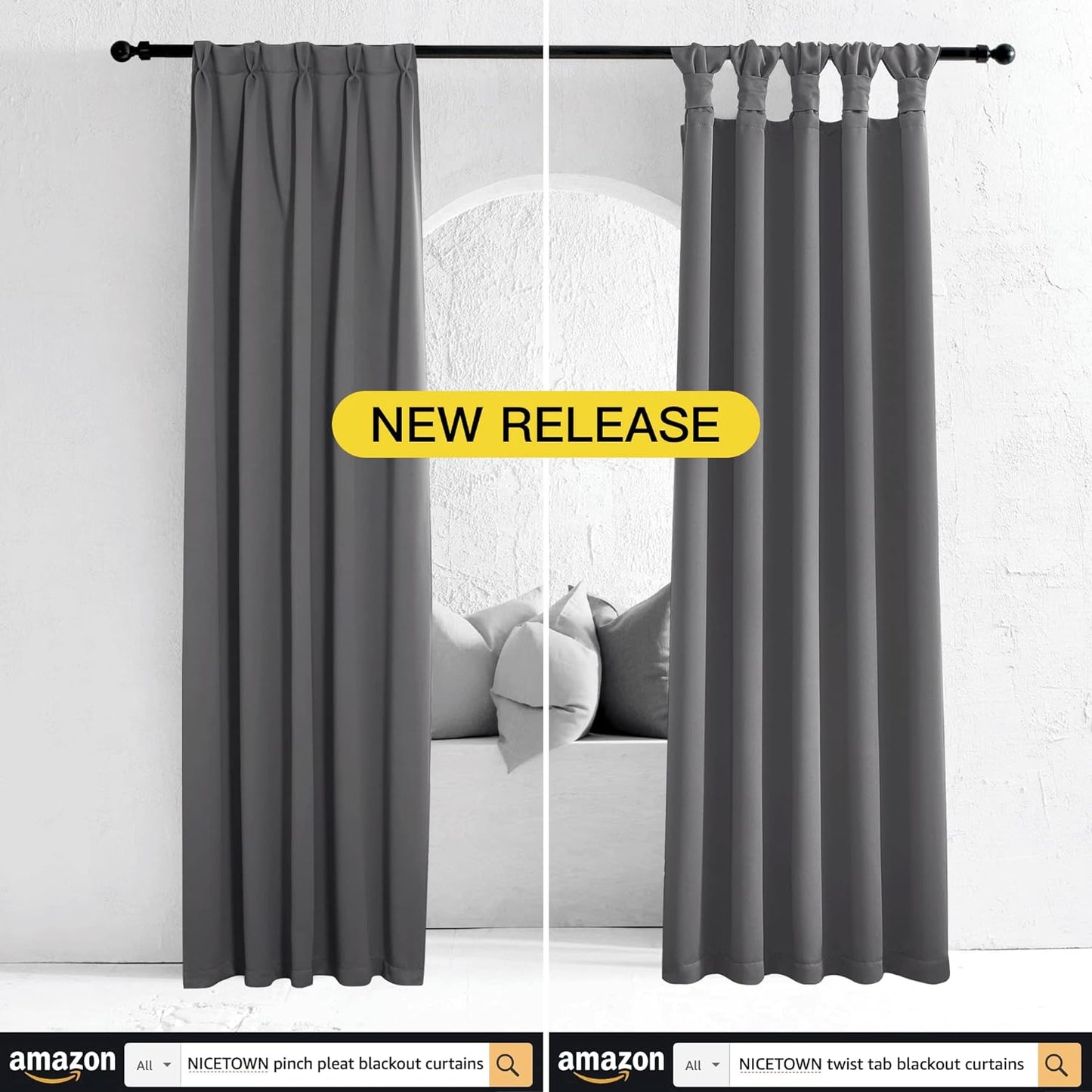 NICETOWN Halloween Pitch Black Solid Thermal Insulated Grommet Blackout Curtains/Drapes for Bedroom Window (2 Panels, 42 inches Wide by 63 inches Long, Black) - Colors E