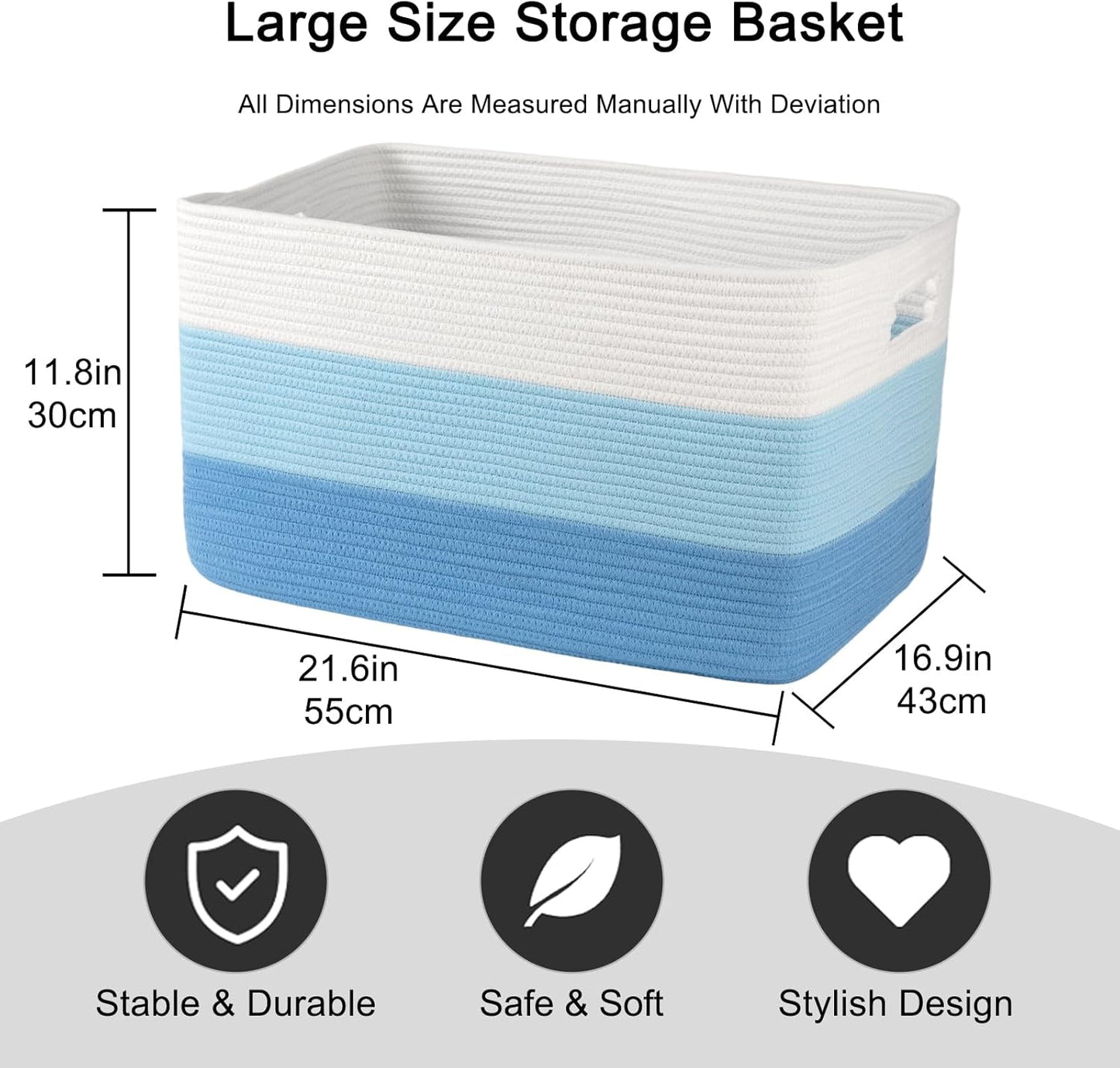 OIAHOMY Large Blanket Basket, 22”x17”x12” Rectangle Woven Baskets, Nursery Blanket Storage Living Room, Toy Storage With Handle, Large Baskets for Organizing-Gradient Yellow