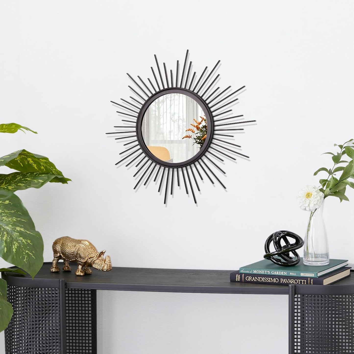 Gold Sunburst Mirrors for Wall Decorative Metal Round Art Mirrors Large Wall Decor Hanging Mirror for Bathroom Bedroom Living Room Vanity Entryway 16"