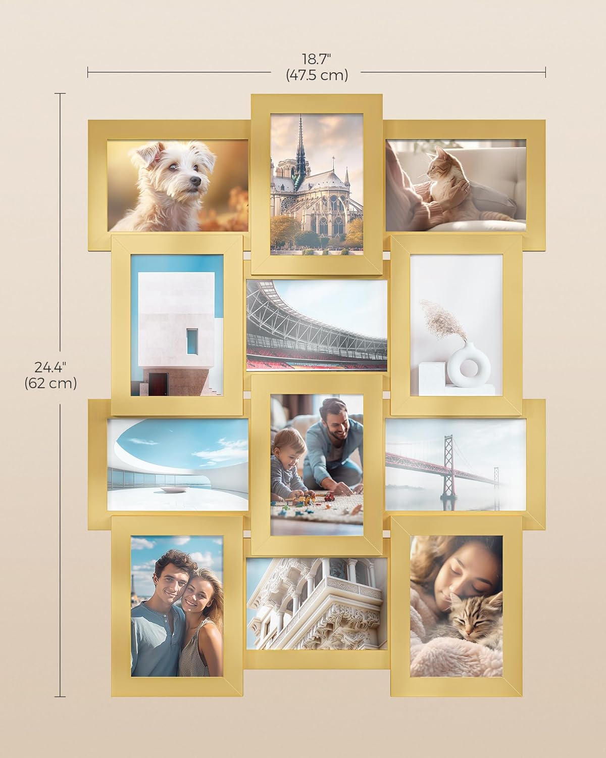 SONGMICS Collage Picture Frames, 4x6 for Wall Decor, Multi Family Photo for Gallery Decor, Hanging Display, Set of 12, Rustic Brown URPF026X01