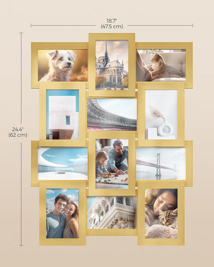 SONGMICS Collage Picture Frames, 4x6 for Wall Decor, Multi Family Photo for Gallery Decor, Hanging Display, Set of 12, Rustic Brown URPF026X01