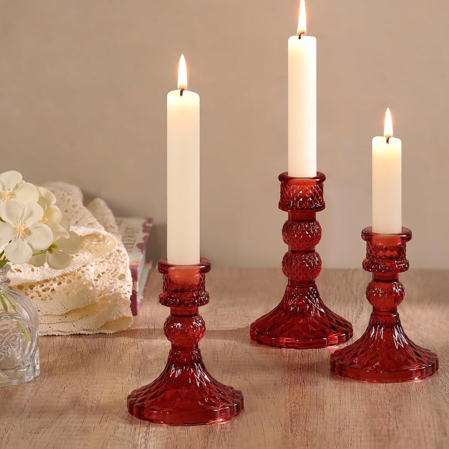 DARJEN 6Pcs Gold Candlestick Holders Set - 4" H & 5" H Striped Taper Candle Holders Bulk, Glass Candle Holders for Wedding, Festival, Party, Table Centerpiece, Gifts
