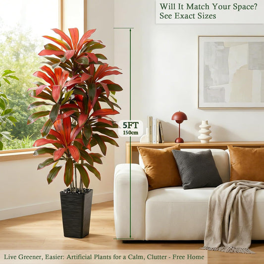 Artificial Dracaena Tree：6FT Faux Silk Tropical Yucca Floor Trees Realistic Fake Green Plant with Natural Wood Trunk & Lifelike Leaves for Home Office Decor Indoor & Outdoor (6FT,1-Pack,White)