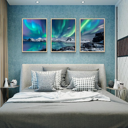 MHARTK66 Wall Art for Bedroom Wall Decor for Living Room Office Decor Abstract Mountain Aurora Landscape Painting 3 Piece Scenic Framed Canvas Art Prints Ready to Hang Kitchen Wall Pictures Home Decor