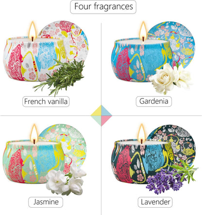 Candles Gift Set for Women, 4 Pack Scented Candles with 8% Essential Oils, 120H Long Lasting Aromatherapy Candles for Home Relaxation