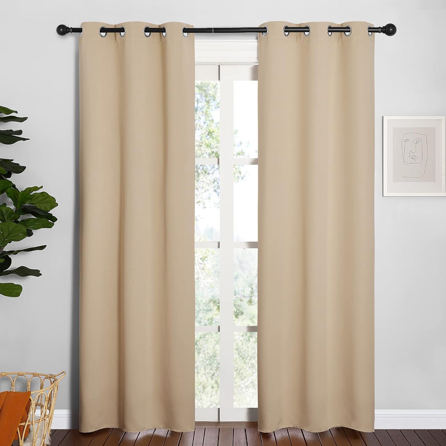 NICETOWN Halloween Pitch Black Solid Thermal Insulated Grommet Blackout Curtains/Drapes for Bedroom Window (2 Panels, 42 inches Wide by 63 inches Long, Black) - Colors D