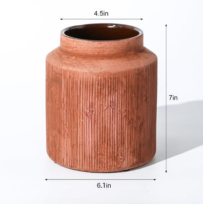 Rustic Vases for Home Decor. Ceramic Vase for Dining Table Decor. Terracotta Decorative Vase 6.1IN. ZSHLXM