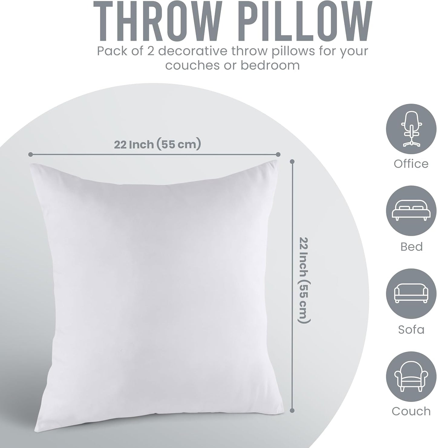 Utopia Bedding 18x18 Pillow Inserts, Set of 2, White – Indoor Decorative Throw Pillows for Bed, Sofa & Couch – Soft, Supportive & Fluffy Cushion Inserts