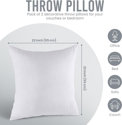 Utopia Bedding 18x18 Pillow Inserts, Set of 2, White – Indoor Decorative Throw Pillows for Bed, Sofa & Couch – Soft, Supportive & Fluffy Cushion Inserts