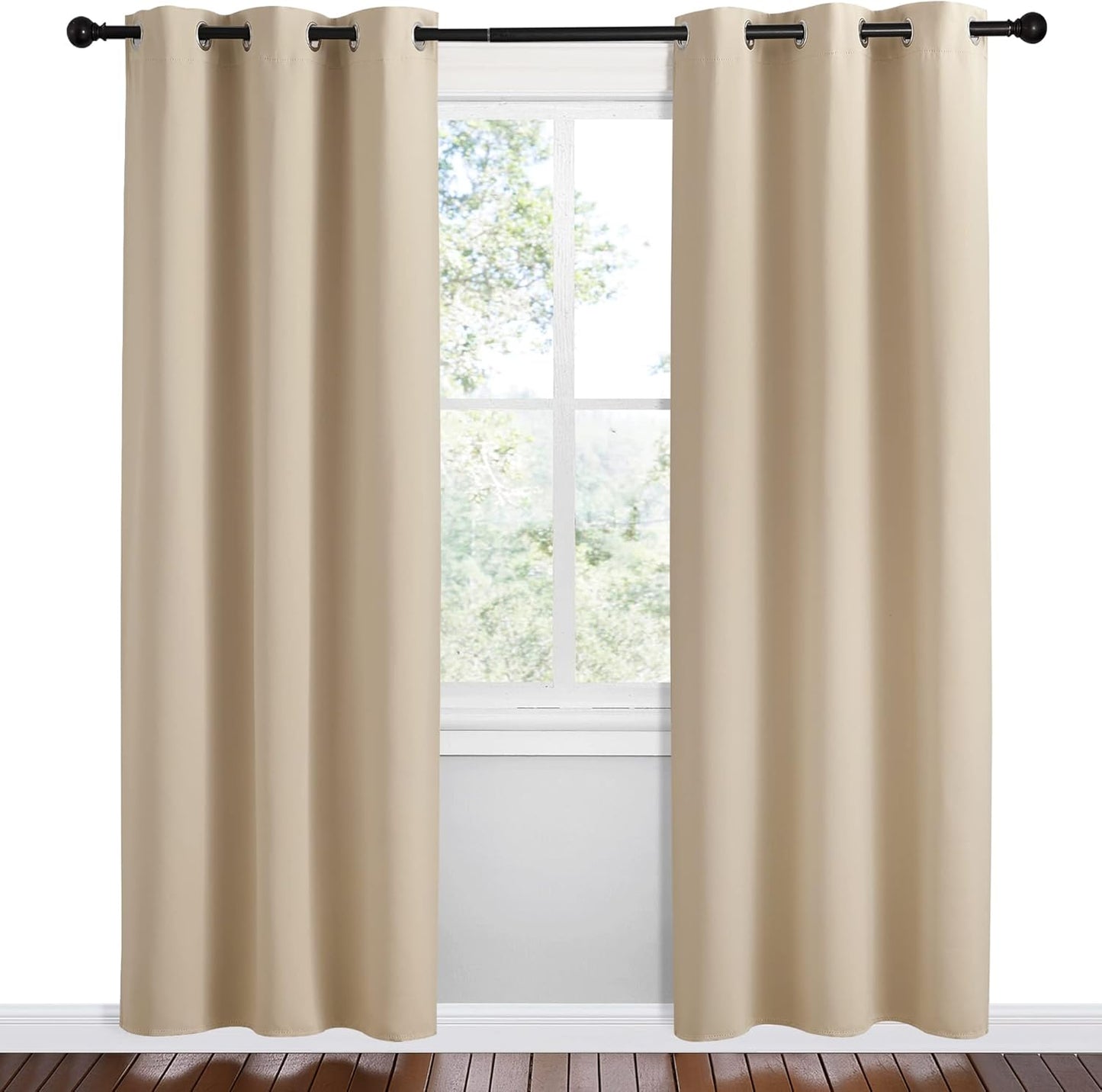 NICETOWN Halloween Pitch Black Solid Thermal Insulated Grommet Blackout Curtains/Drapes for Bedroom Window (2 Panels, 42 inches Wide by 63 inches Long, Black) - Colors D