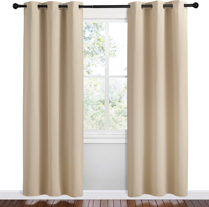 NICETOWN Halloween Pitch Black Solid Thermal Insulated Grommet Blackout Curtains/Drapes for Bedroom Window (2 Panels, 42 inches Wide by 63 inches Long, Black) - Colors D