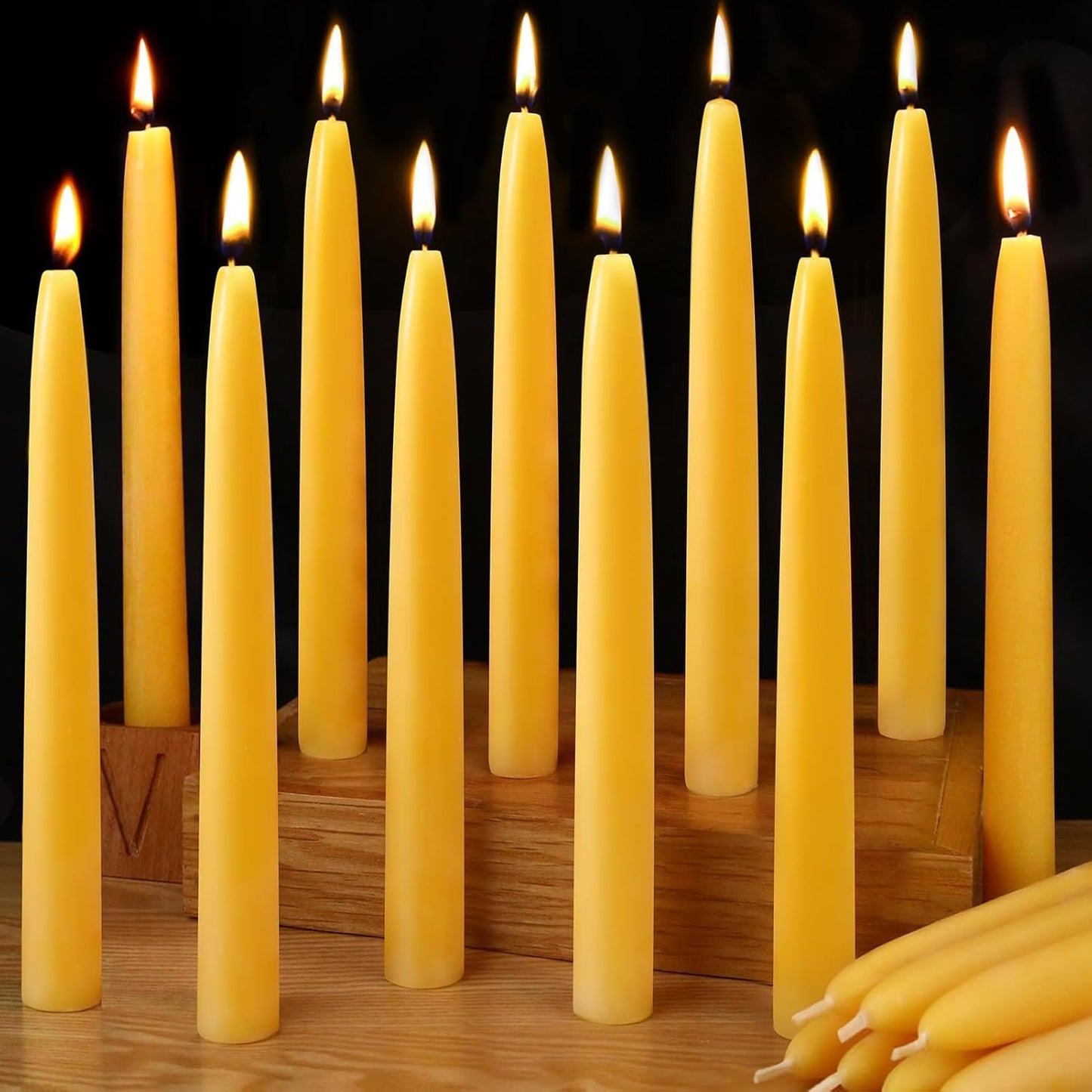 10inch Beeswax Taper Candles 12 Pack Natural Pure Beeswax Candlesticks Smokeless 10 Hour Long Burning Time Tapered Beeswax Candle Sticks Bees Wax Candle for Home Prayer