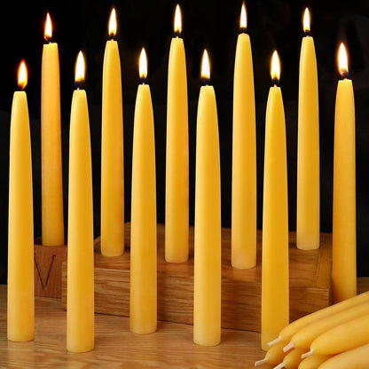 10inch Beeswax Taper Candles 12 Pack Natural Pure Beeswax Candlesticks Smokeless 10 Hour Long Burning Time Tapered Beeswax Candle Sticks Bees Wax Candle for Home Prayer