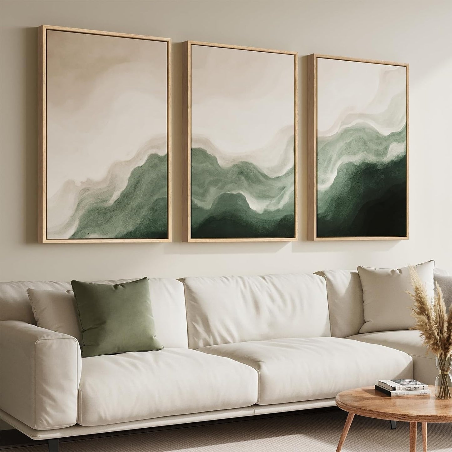 Large Framed Abstract Nature Landscape Wall Art for Living Room, Set of 3 Modern Canvas Prints Paintings Artwork for Walls, Green Lake Pictures for Hallway, Dining Room, Office Wall Decor 24x36 Inch