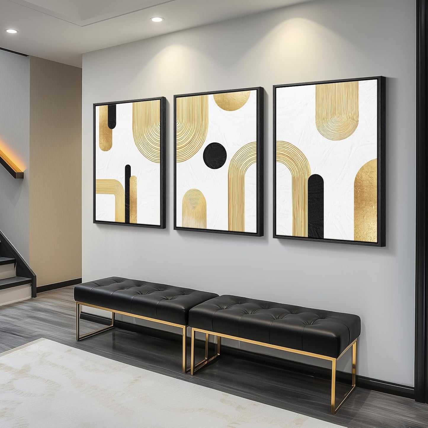 Large Framed Black and White Abstract Wall Art for Living Room, 3 Piece Big Modern Canvas Prints Paintings Artwork for Walls, Minimalist Abstract Art Pictures for Hallway, Office Wall Decor 24x36 In