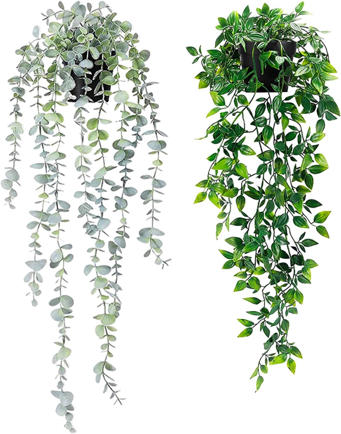 Clearain 1pcs Fake Hanging Plants, Artificial Small Potted Plants, Mini Faux Succulent Plant for Indoor Outdoor Aesthetic Office Living Room Shelf Home Decor (Eucalyptus leaves-1pcs)