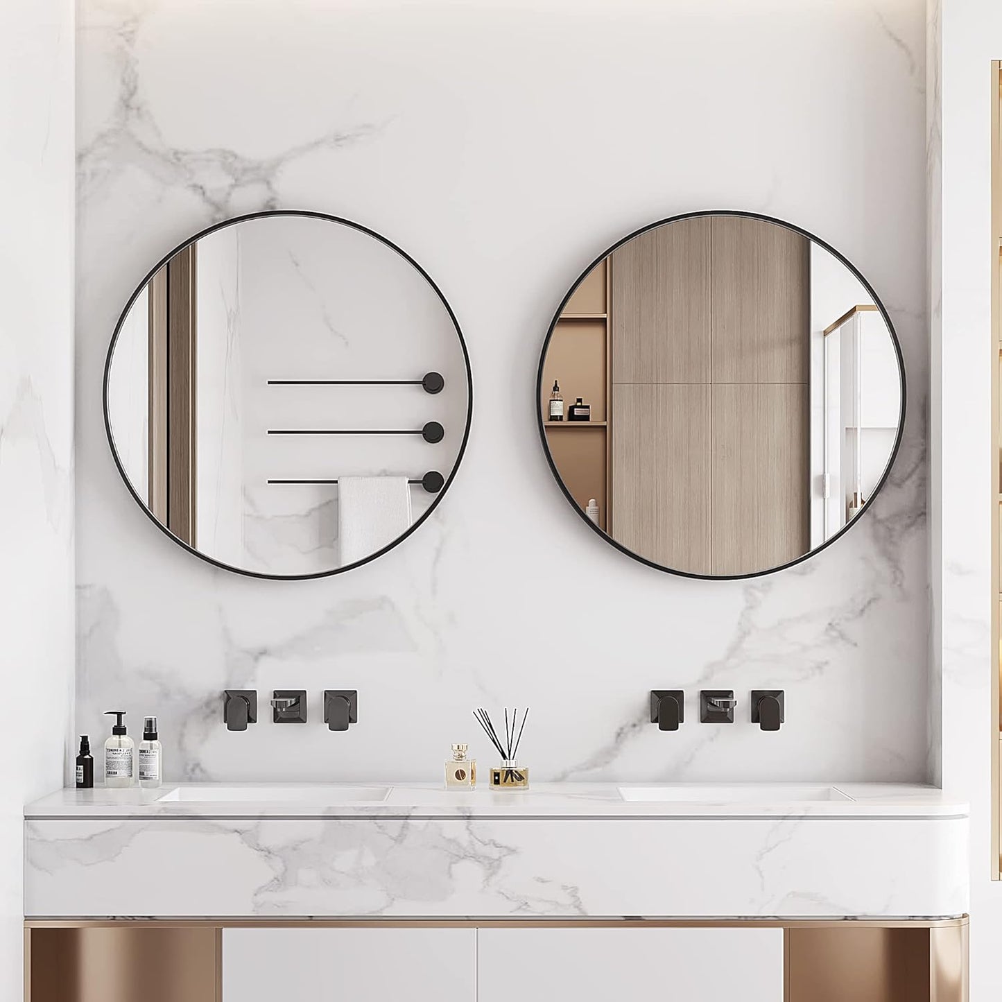 Itrue 12 Inch Small Round Decorative Wall Mirror, HD Silver-Coated Glass with Brushed Black Metal Frame, Minimalist Modern Accent Mirror for Vanity, Narrow Walls, Bathroom, Bedroom & Entryway