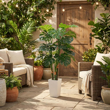 Aveyas 7ft Artificial Olive Tree for Home Decor, 7 Feet Large Faux Plant Fake Skinny Silk Trees with Pot for Indoor Outdoor House Living Room Office (7 ft Tall Including Raised Pot)