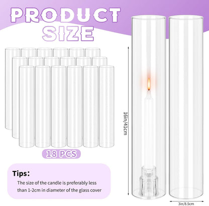 24 PCS Hurricane Candle Holder, 2.5" W x 14" H Open Ended Glass Candle Cylinder Sleeve, Clear Glass Cylinder Candle Holder, Open Flame Candle Chimney Tube Cover, Bottomless Cylindrical Glass
