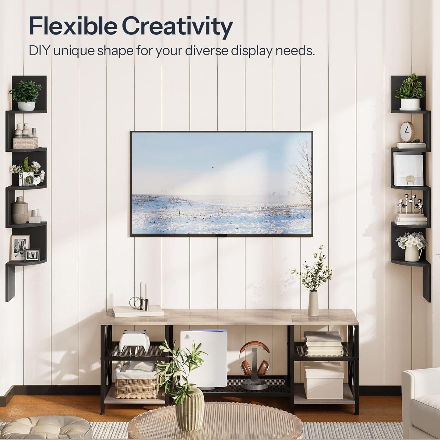 HOOBRO Corner Shelf Wall-Mounted, Set of 2 Floating Corner Shelves for Wall, 4-Tier Corner Bookshelves for Living Room, Bedroom, Bathroom, Home Office, Black BK25BJP201