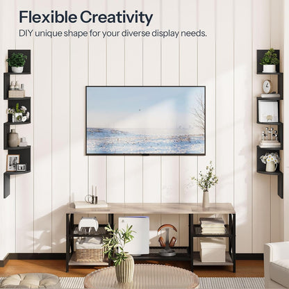 HOOBRO Corner Shelf Wall-Mounted, Set of 2 Floating Corner Shelves for Wall, 4-Tier Corner Bookshelves for Living Room, Bedroom, Bathroom, Home Office, Black BK25BJP201