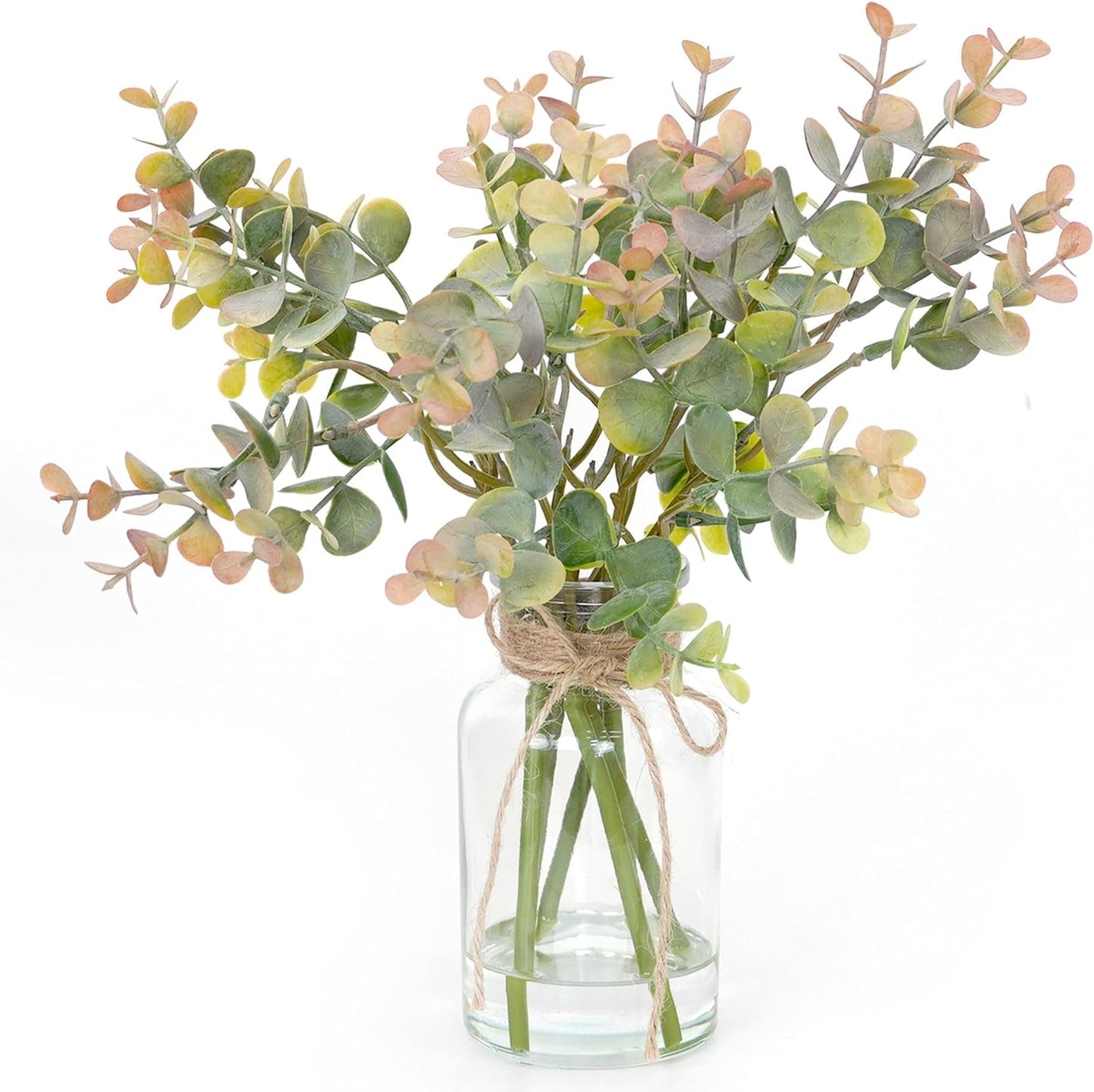 Muhanjia Artificial Eucalyptus Stems in Glass Vase with Faux Water,3Pcs Fake Plant with Double-Sided Green Leaves for Centerpiece(Double-Sided Green Eucalyptus)