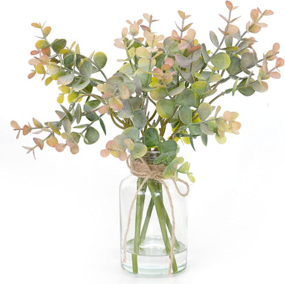 Muhanjia Artificial Eucalyptus Stems in Glass Vase with Faux Water,3Pcs Fake Plant with Double-Sided Green Leaves for Centerpiece(Double-Sided Green Eucalyptus)