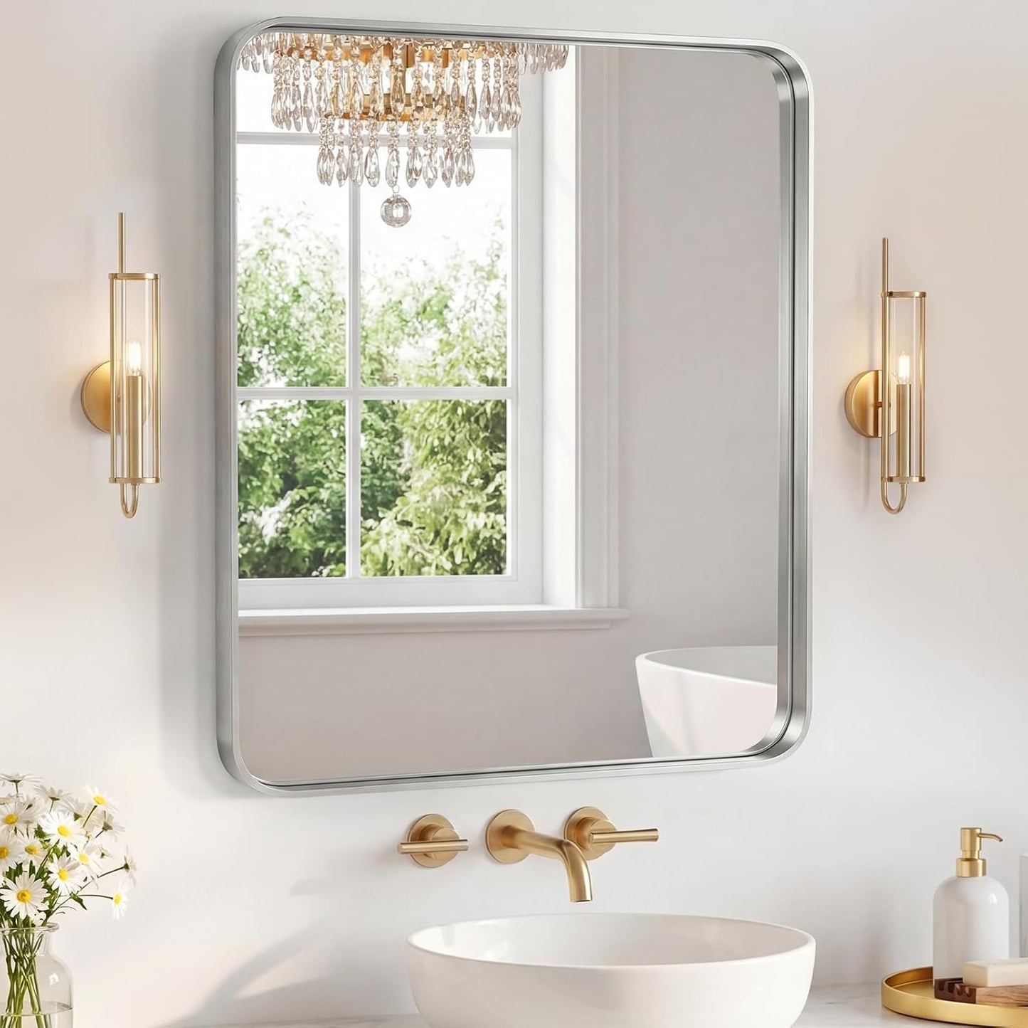 NEWBULIG Gold Round Wall Mirror 36 Inch, Bathroom Mirrors for Over Sink, Wall Decor for Bathroom, Entryway, Bedroom, Vanity