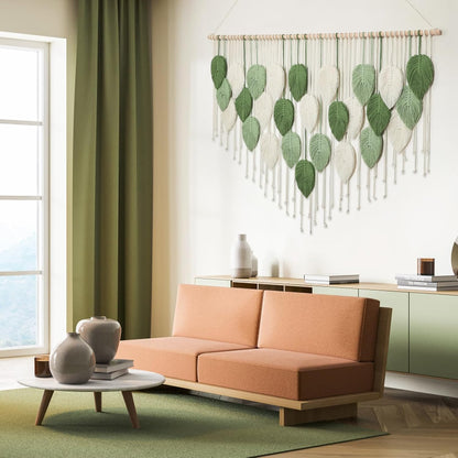 Weldomcor Large Macrame Wall Hanging Boho Home Decor, Handmade Bohemian Woven Leaves Macrame Tapestry Modern Aesthetic Chic Wall Art Decorations for Bedroom Living Room Nursery Office 39" W x 29.5" L
