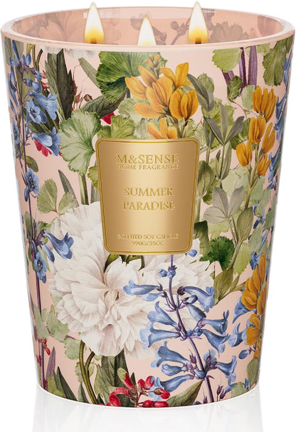 M&SENSE Jasmine Candles Highly Scented 3 Wick 35oz 150 Hours Burn Extra Large Jar Candles for Women, Natural Soy Wax Aromatherapy Candle for Stress Relief, Meditation, Yoga, Spa - Colors A