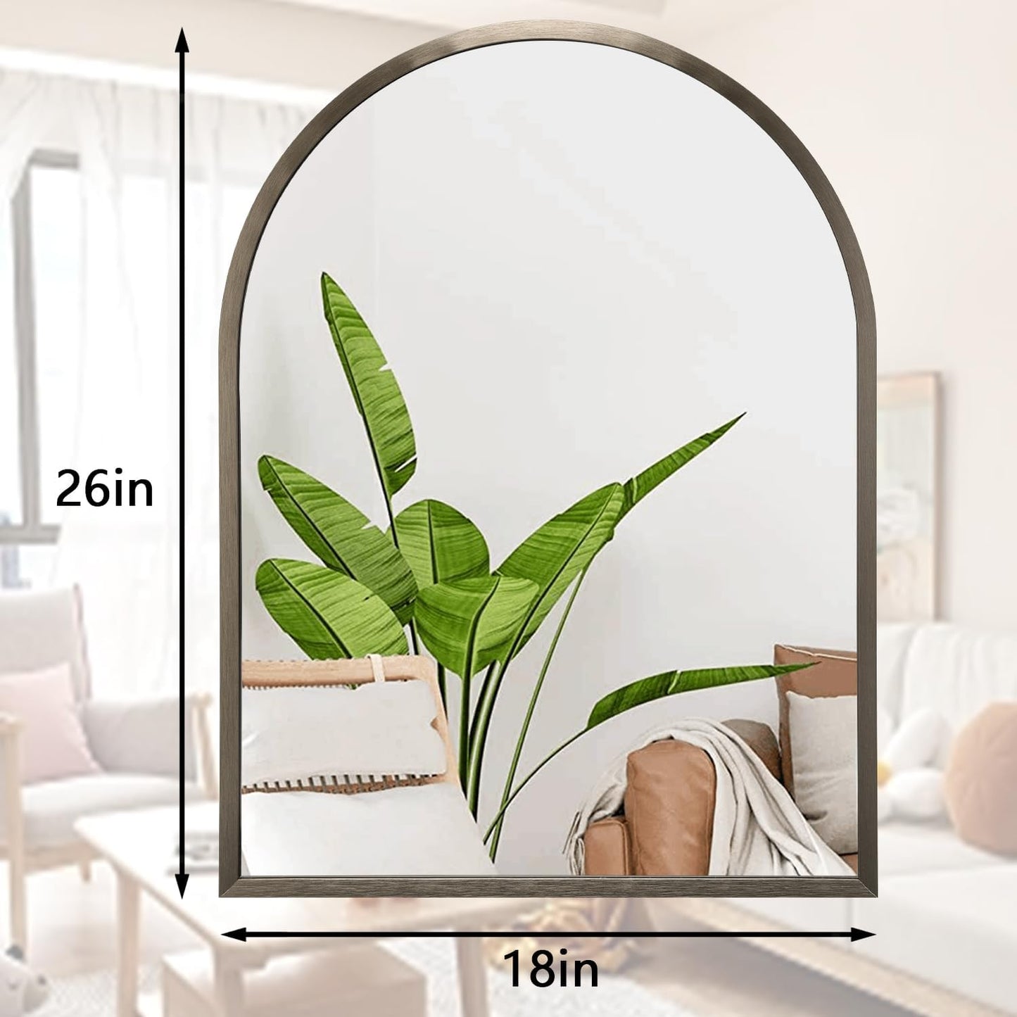 Black Arched Wall Mirror Aluminum Alloy Frame Bathroom Mirror Brushed Metal Vanity Wall Mounted Mirror for LivingRoom Bedroom Entryway Room Home Decor 16"x12"