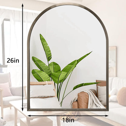 Black Arched Wall Mirror Aluminum Alloy Frame Bathroom Mirror Brushed Metal Vanity Wall Mounted Mirror for LivingRoom Bedroom Entryway Room Home Decor 16"x12"