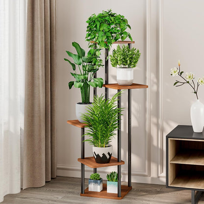 AZERPIAN Plant Stand 5 Tier Indoor Metal Flower Shelf for Multiple Plants Corner Tall Flower Holders for Patio Garden Living Room Balcony Bedroom, Black (5 Tier-Black)