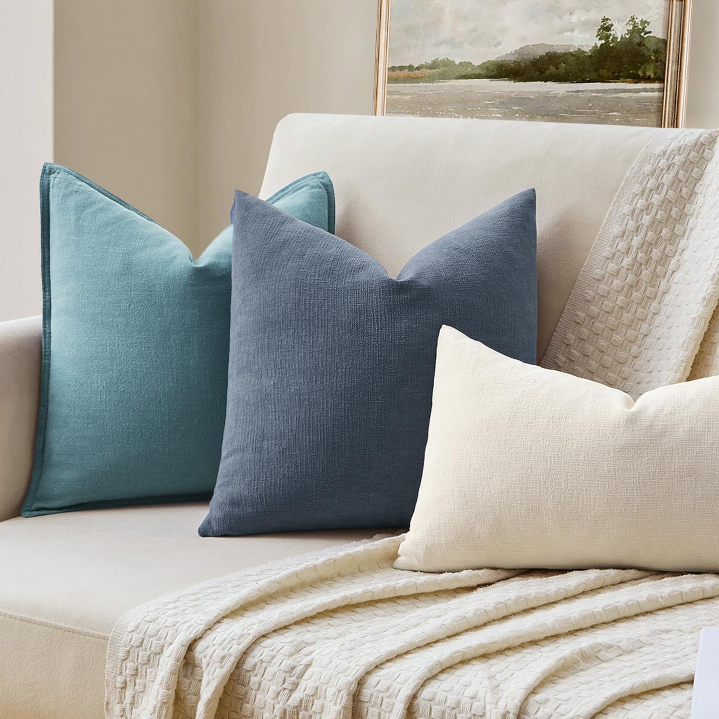MIULEE Olive Green Couch Pillow Covers 18x18 Inch, Set of 2 Soft Chenille Decorative Square Throw Pillow Covers Farmhouse for Sofa Living Room Bed