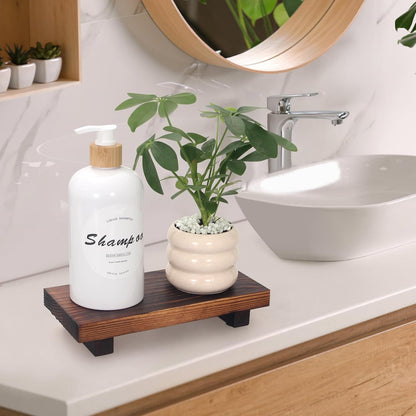 Wooden Pedestal Stand Black Bathroom Counter Organizer Tray Decor Farmhouse Wood Risers Small Hand Soap Dish Dispenser Holder for Kitchen Sink Modern Bathroom Vanity Accessories Decorative Tray