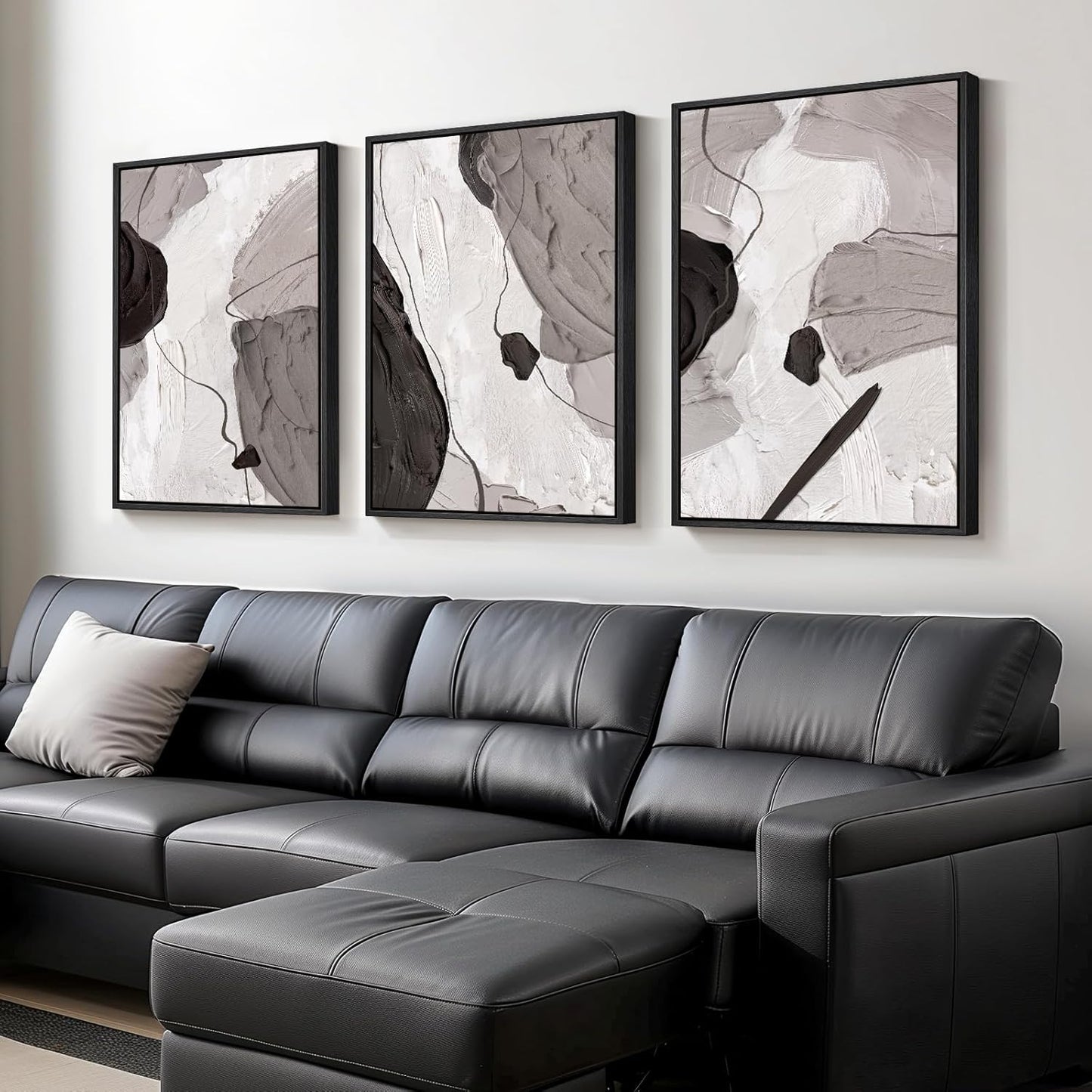 Large Framed Black and White Abstract Wall Art for Living Room, 3 Piece Big Modern Canvas Prints Paintings Artwork for Walls, Minimalist Abstract Art Pictures for Hallway, Office Wall Decor 24x36 In