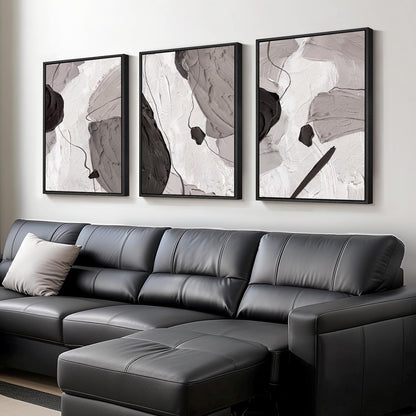 Large Framed Black and White Abstract Wall Art for Living Room, 3 Piece Big Modern Canvas Prints Paintings Artwork for Walls, Minimalist Abstract Art Pictures for Hallway, Office Wall Decor 24x36 In