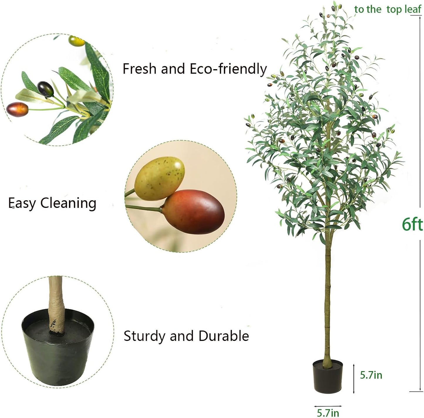 Olive Trees Artificial Indoor 6ft - Artificial Plants Indoor with Silk Leaves & Resin Trunk, Fake Olive Trees for Home Decor, Faux Trees with Black Pot, Large Artificial Trees Indoor Outdoor