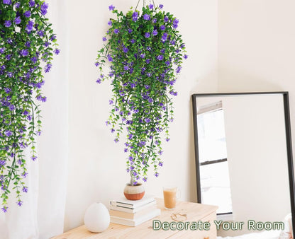 RECUTMS Artificial Hanging Plants Fake Hanging Plant Faux Eucalyptus Leaf Greenery Vine Outdoor UV Resistant Plastic Plants Home Garden Wedding Party Indoor Outdoor Decorations(White)