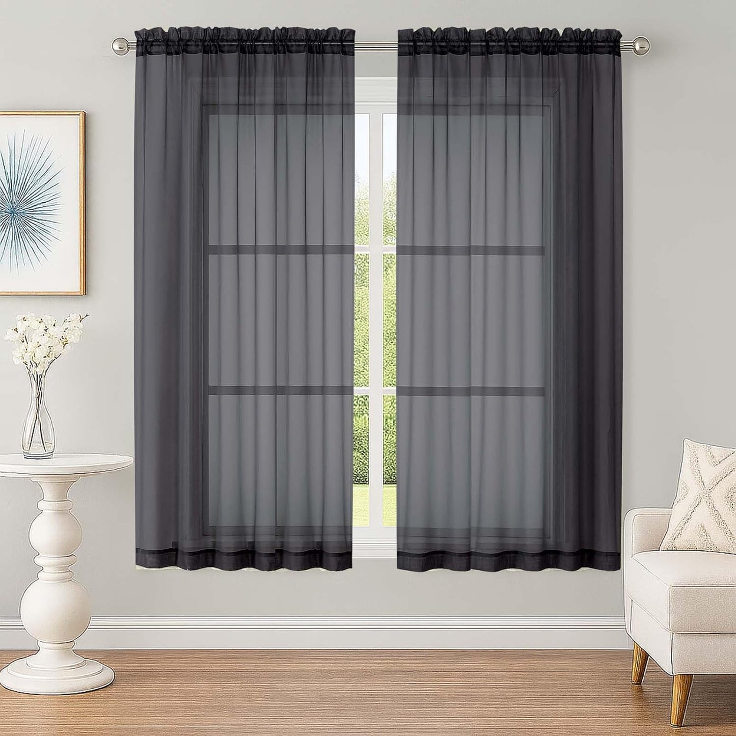 OWENIE Sheer Curtains 84 inches Long 2 Panels Set for Living Room/Bedroom, Rod Pocket Voile Sheer Panel Drapes, White, 2pcs, Each 42" W x 84" L - Colors B
