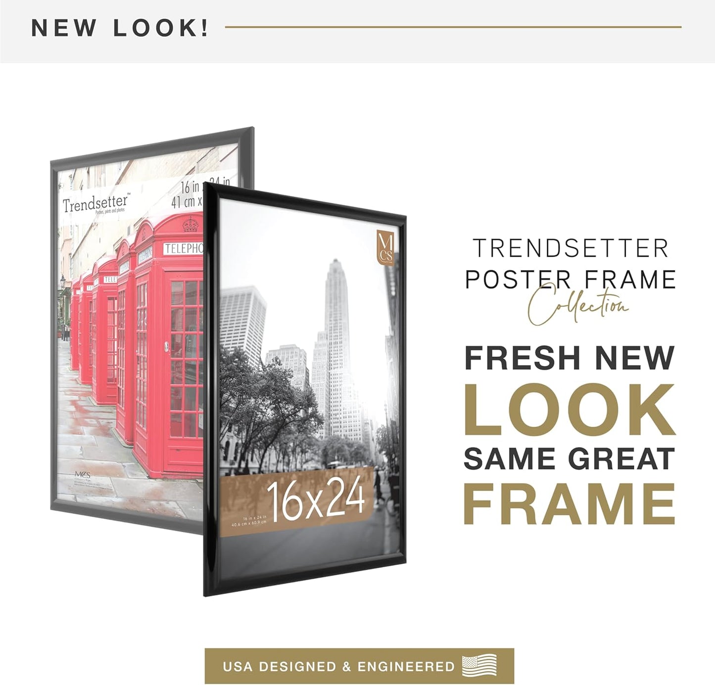MCS Trendsetter 24x36 Poster Frame Black High-Gloss, Vertical & Horizontal Wall Hanging Large Picture Frame for Photos, Posters & Art Prints (1-Pack)