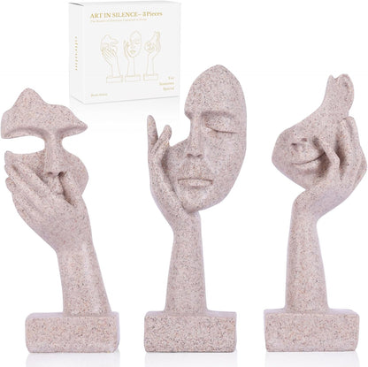 3 Pcs Thinker Small Statue Set - Black Gold Home Decor Abstract Art Figurines for Shelves, Living Room Coffee Table, Office Desktop (3 Pcs Gold, 6")