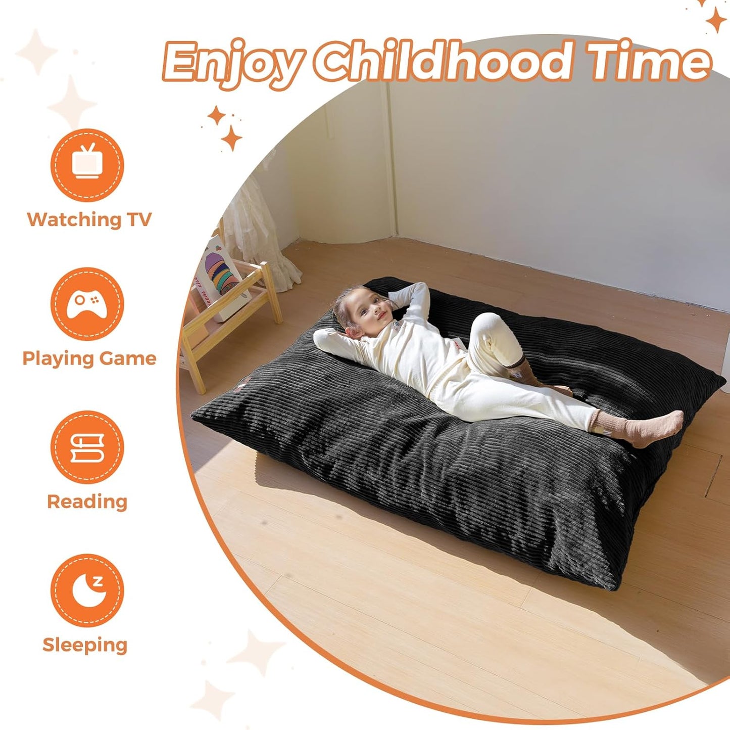 MAXYOYO 3 in 1 Kids Bean Bag Chair Couch, Convertible Chair Folds from Bean Bag to Lounger, Child Floor Sofa for Gaming, Reading, Floor Mattress with High-Density Foam Filling